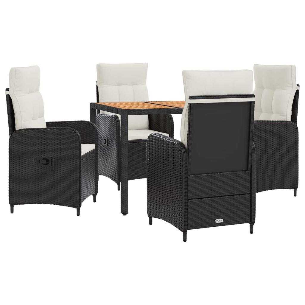 Outdoor Table Set 5 Pieces Black and Cream White