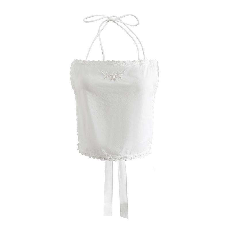 

Show Style Nordic Niche Sexy Holiday Style Embroidered Hook Edge Square Bib Type Backless Tube Top Hollow Lace Trousers Chest L