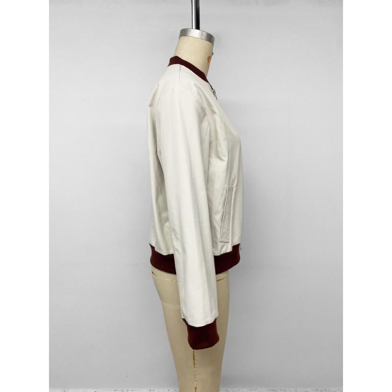 Women S Vintage Stand Collar Color Block Zip Pocket Loose Jacket