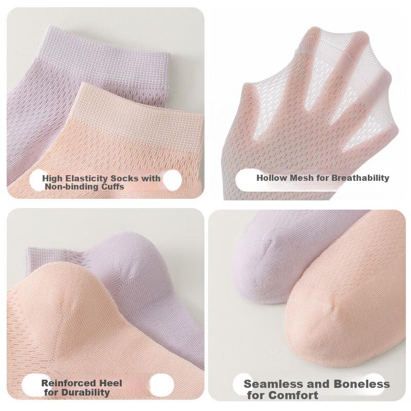 MiiOW 6 Pairs of Women's Socks, Summer [100% Pure Cotton], Solid Color Mesh Boat Socks, Breathable, Odor-Resistant, Dopamine Short Socks