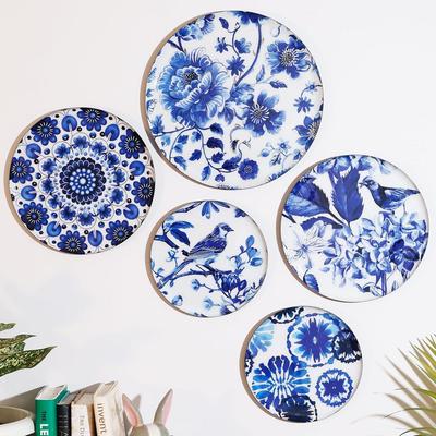 Metall-Wandplatten | Heimdekoration | Kunstdesign mit Blumen und Vögeln | Wohnzimmer-Wanddekoration | Dekoartikel | Geschenkartikel (Mehrfarben) (5er-Set)