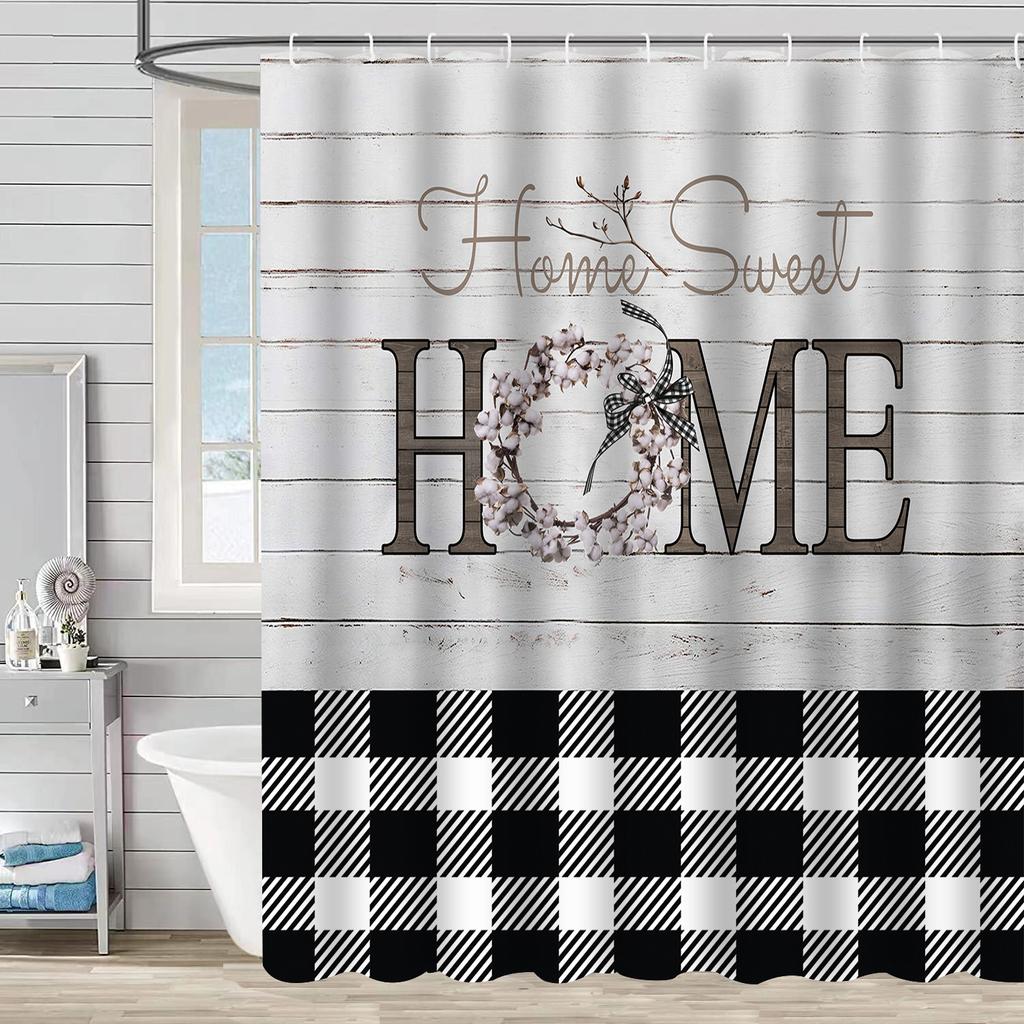 Bathroom Waterproof Curtain Digital Printing Plant Vase Shower Curtain Non-Punching Toilet Partition Curtain Shower Cloth
