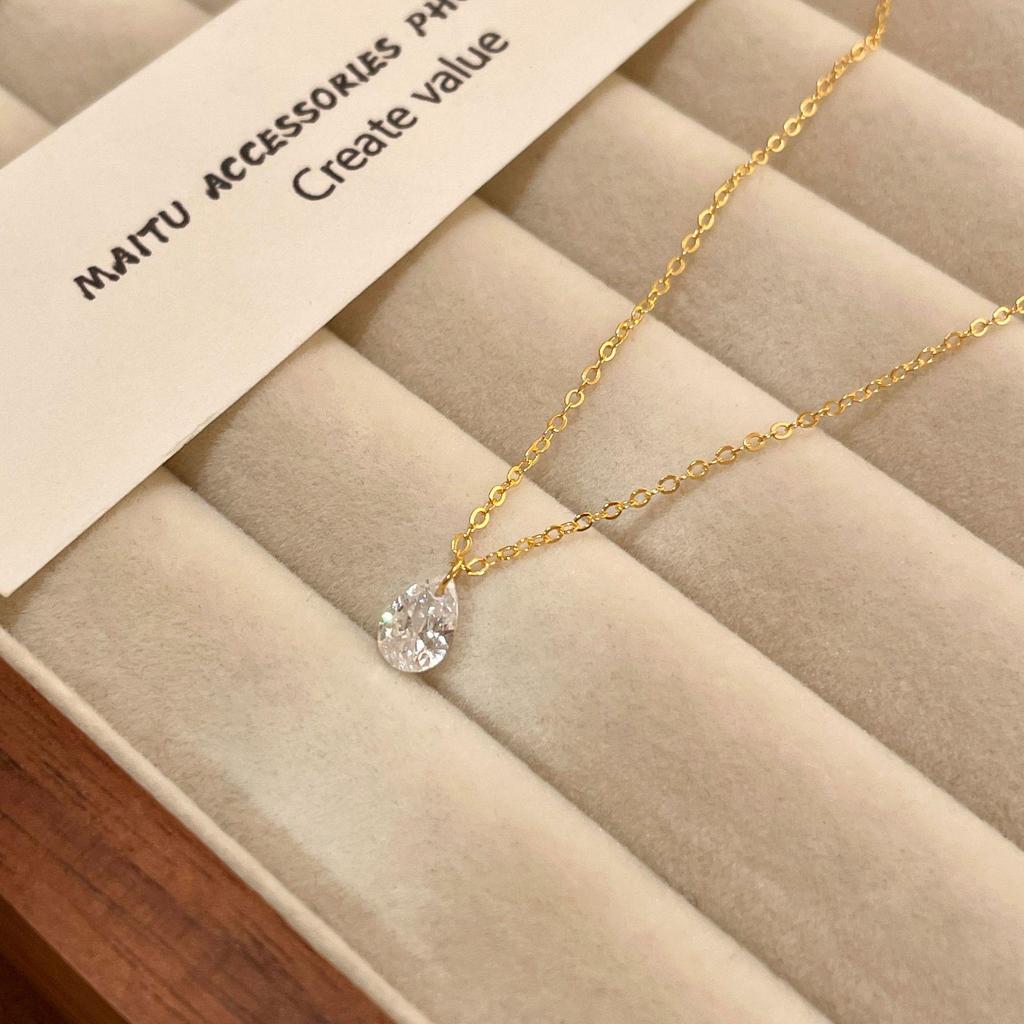 Cross-Border S925 Sterling Silver Water Drop Zircon Necklace - Elegant Women's Clavicle Chain