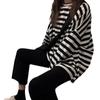 2020 Harajuku Style Black & White Striped Long-Sleeve Loose T-Shirt for Women