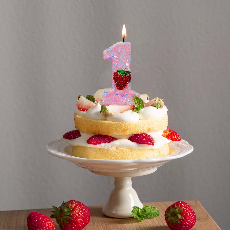 Original Birthday Number Candles Sparkling Strawberry Candle 2 Years for Cake Topper Decoration Pink Pure Bee Honey Candles for daily use