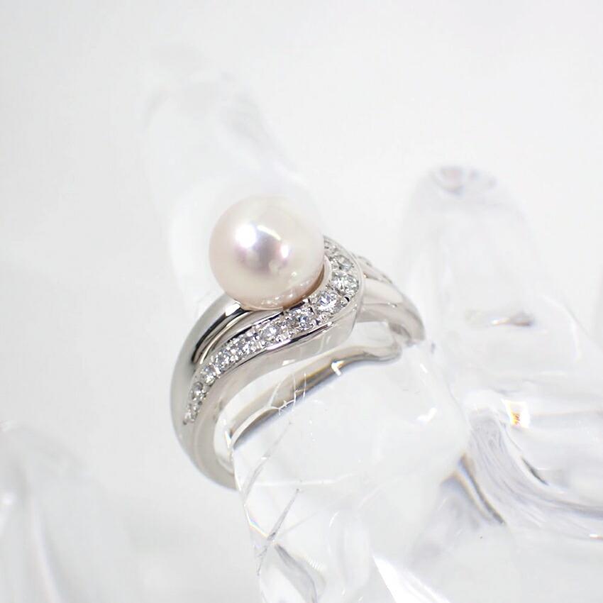[Pre-owned] POLA/Pt900 Akoya Pearl/Diamond Ring/Size 12/j36-1