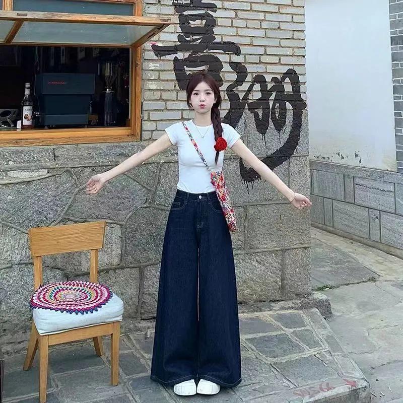 

Women s High Waist Wide Leg Retro Jeans - Summer Style XXL темно-синього кольору
