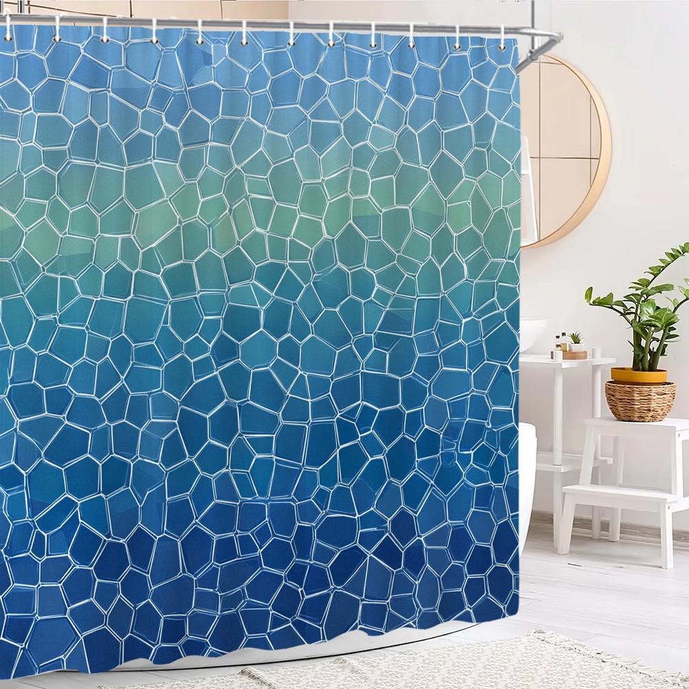Синяя простая мозаичная душевая занавеска, Декоративная душевая занавеска для ванной комнаты, Водонепроницаемая душевая занавеска с крючками 90x180cm-35x70in