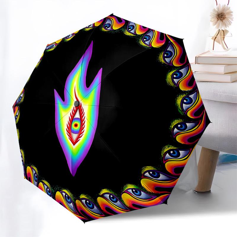 1pc Psychedelic Flames Automatic Folding Umbrella, Portable Collapsible Design, 8-Rib Iron Frame, Outdoor Accessory Yy250905070