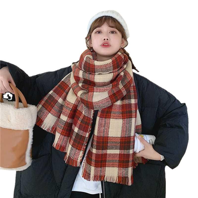 Plaid Double Face Scarf Men's Autumn and Winter Korean Style Gift for Boyfriend Shawl Female Versatile Student Couple Warm Scarf
