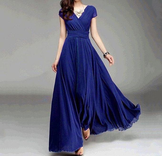 Bohemian V-Neck Short Sleeve Maxi Dress with Gathered Waist