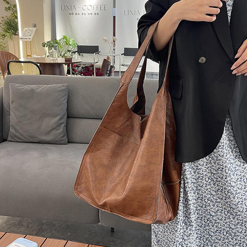 Retro Handmade Big Beach Tote Bag High Capacity Shoulder Solid Color Multifunction Handbags for Ladies