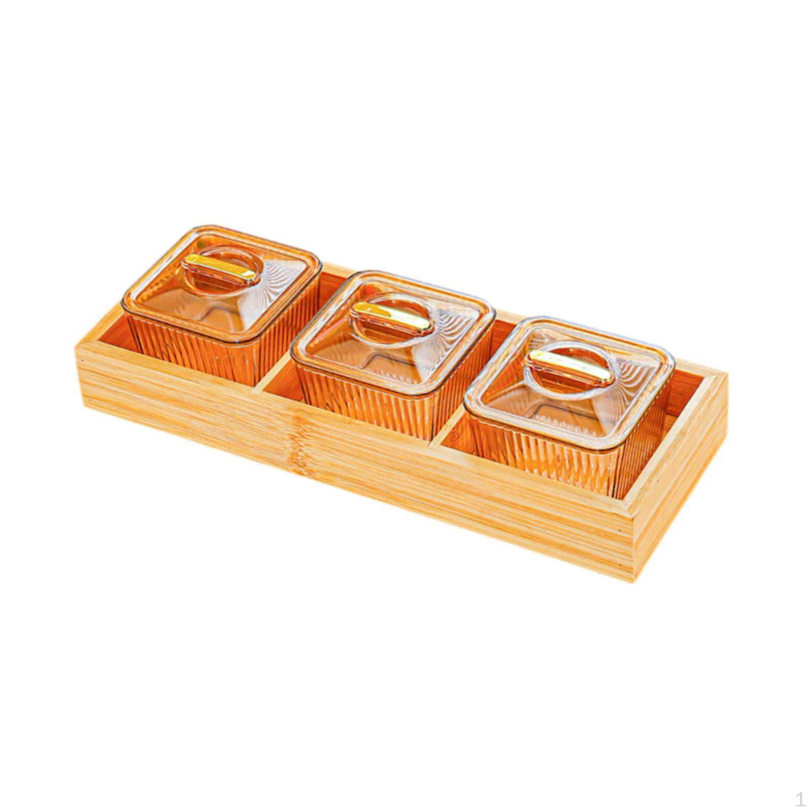 

Compartment Serving Tray with Lid Dish Platter Multifunctional Lightweight Dried Fruit for 3 Grids Brown