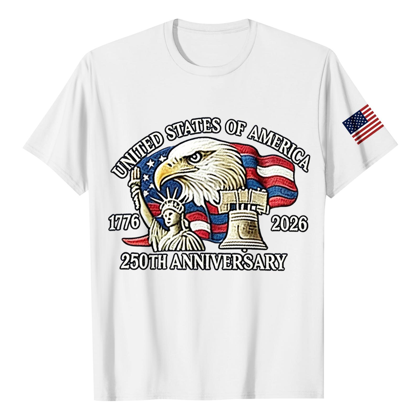 

Men s Short Sleeve Crew Neck T Shirt with United States of America Eagle Liberty Bell Flag Print Casual Regular Fit Top XXXL білий