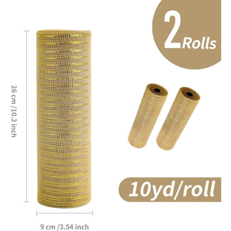 Golden Grid Ribbon Christmas Tree Decoration Mesh Tulle Roll Fabric Pendant For Christmas Decor Party Home Room Xmas Wreath Gift