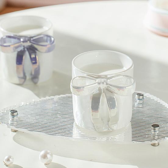 Ceramic Coffee Cup with Ribbon Handle 11.8oz Elegant Pink Bow Design Tea Cup Drinking Gift