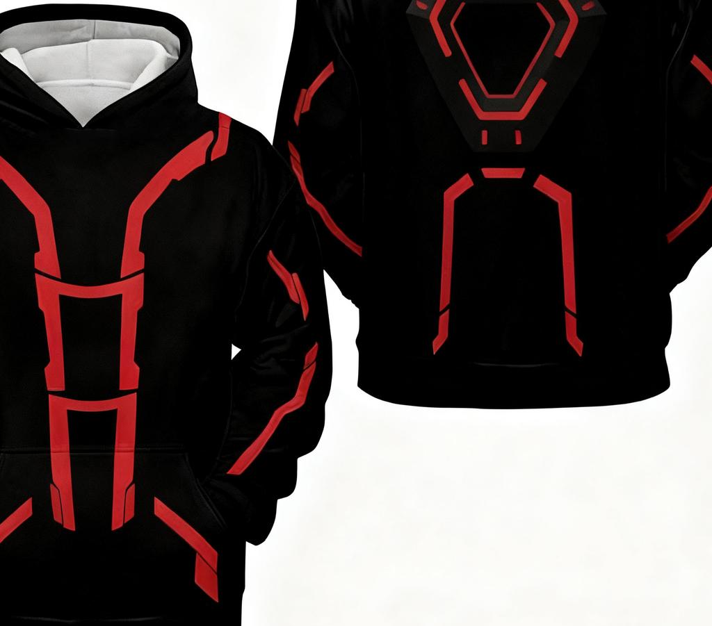 TRON Light Cycle Themed Men's Hoodie, Red Blue White Three-Color Circuit Graphic, Fashion Jacket for Autumn Winter
