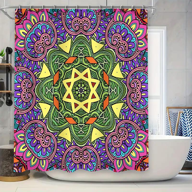 

Mandala Shower Curtain Multicolored Floral Pattern For Bathroom Decor In Pink Yellow Purple Green Red Orange Black White 72X84 I W60H190(CM)-1 Pcs