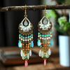 Bohemian Long Colorful Tassel Beads Water Drop Dangle Earrings For Women Vintage Gold Color Drop Glaze Earrings Pendientes Mujer