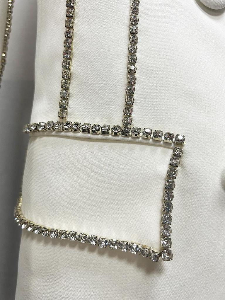 European & American Light Luxury Rhinestone Beaded Slimming Double-Breasted Suit Dress (2025)