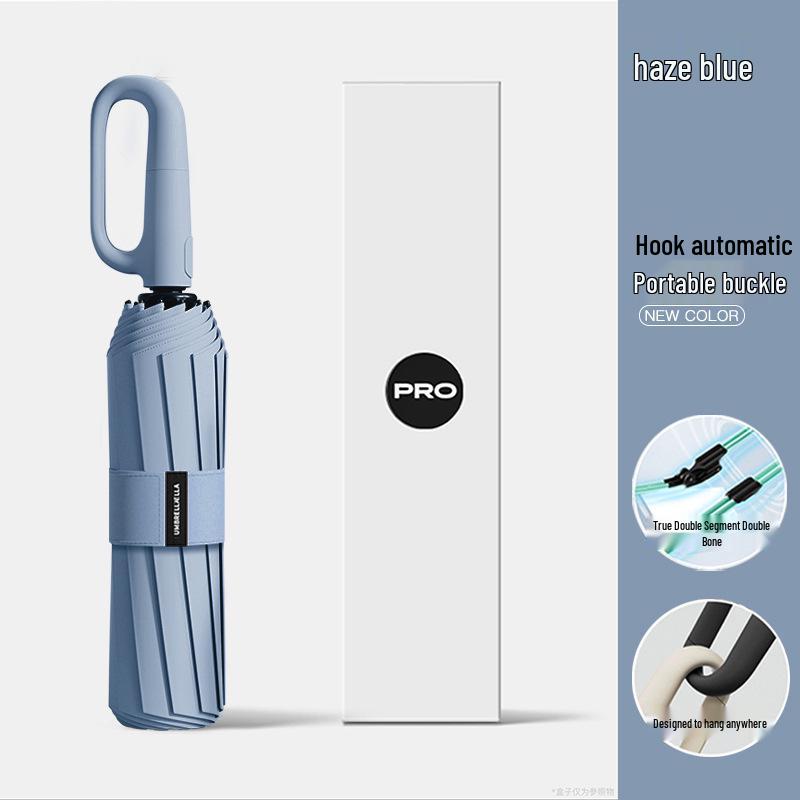 72-Rib Automatic Ring Buckle Umbrella: Portable, Reinforced, Dual-Use for Sun & Rain, Folding Hook Design for Men & Women