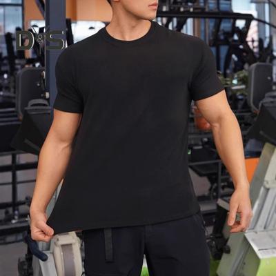 Letní posilovnu top kulatý výstřih slim fit svalnatý mužský tréninkový top s krátkým rukávem pružný slim fit jogging cvičení tričko