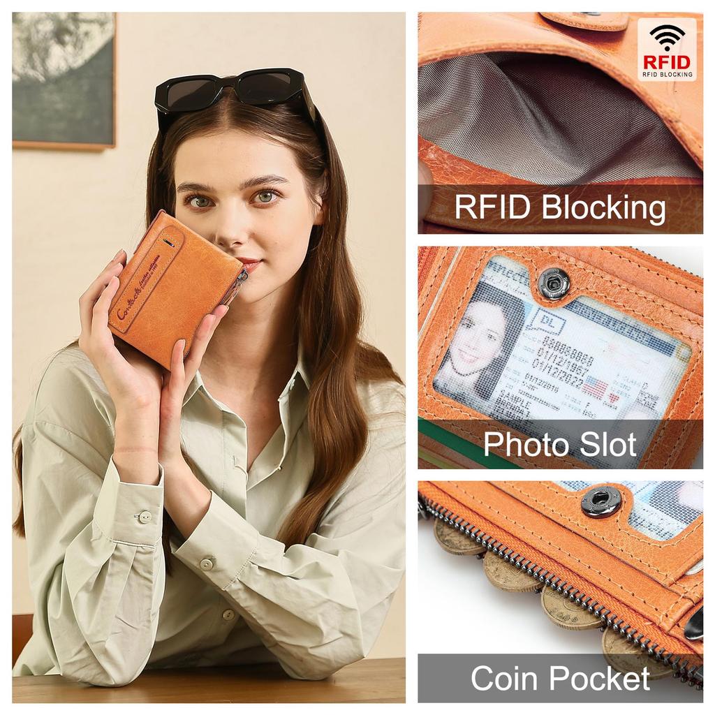 CONTACT'S Echtes Leder Vintage Geldbörse Herren Kurzes Münzfach RFID Kartenhalter Unisex Kleine Geldbörsen Hohe Qualität Designer Geschenk für Freund oder Familie