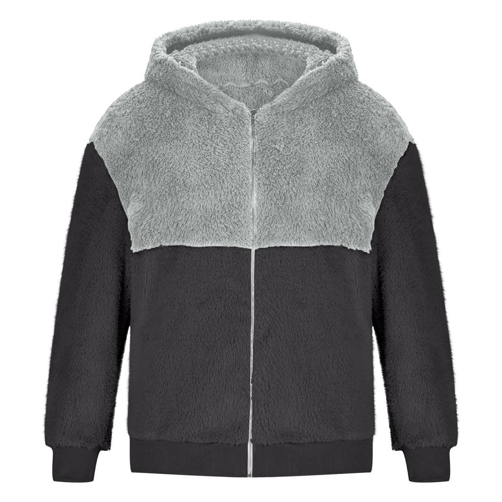 Men'S Winter Zipper Hooded Fleece Sweatshirt With Patch Pocket Casual Jacket