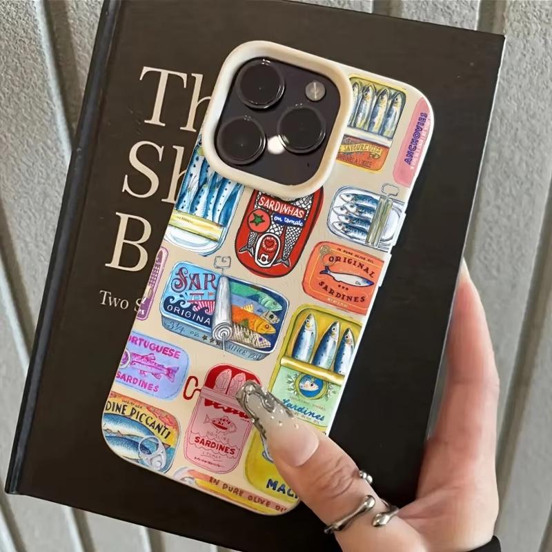 

Sardine Pattern Phone Case For iPhone 17 Pro Max 16 Plus 15 Pro 14 13 12 11 XR XS 17Air Lychee Textur Soft Cover iPhone XS Max білий