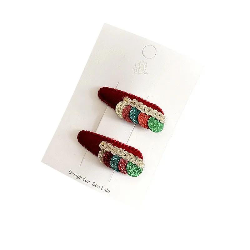 2pcs/set Red Color Baby Hair Clips New Year Christmas Series Bow Belt Toddler's BB Clip Sweet Fashion Princess Hair Accessories