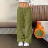 Women's Fashionable Loose-Fit Trousers Sporty Fleece-Lined Solid-Colour Long Trousers