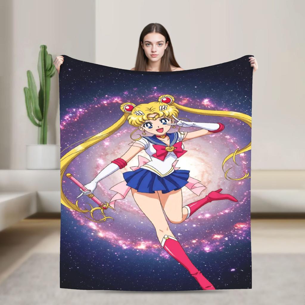 S-SAILOR Anime M-MOON Blankets  Warm Soft Funny Plush Bedding Throws For Children Home Decor Flannel Bedspread Bed Cover