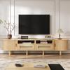 Owalny Stojak pod Telewizor 170*40*40cm, Szafka RTV z 2 Szuflandami w Stylu Rattanowym, 2 Drzwi Przesuwne, Stolik pod TV do 70 Cali, Kolor Drewna