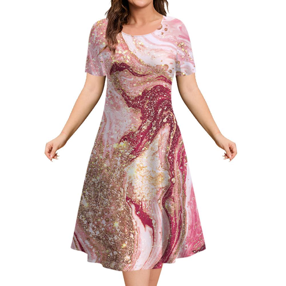 2026 New Summer Loose A-line Dress 3D Printing Short-sleeved Women's Evening Dress Women's Elegant Fashion Round Neck Dress