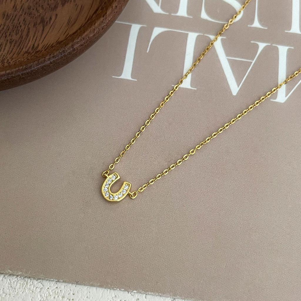 18K Gold-Plated S925 Sterling Silver Horseshoe Necklace - Women’s U-Shaped Mini Exquisite Clavicle Chain