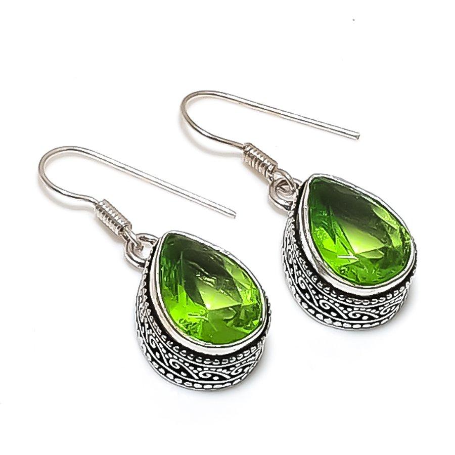 Peridot Gemstone Handmade 925 Sterling Silver Jewelry Earring 1.38" g6E42