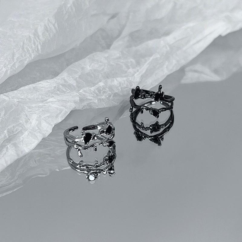 Layer Fashionable Double Ring With Unique Geometric Shape And Open Adjustable Style