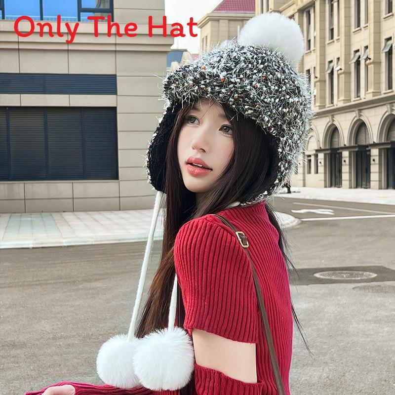 Winter Knit Hat For Women With Colorful Pom Pom Earflap Design For Cold Weather Comfort чёрный