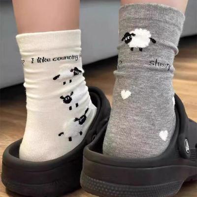 Korean Style Flocked Lamb Women's Mid-Tube Socks - Early Autumn College Cute Design