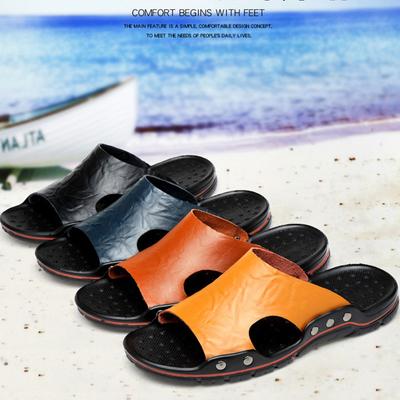Sandales en cuir pour hommes, pantoufles grande taille 38-48