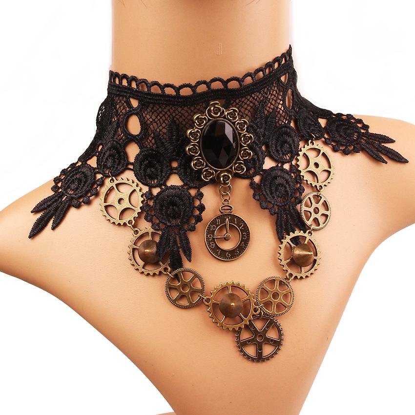 Lolita Steampunk Halskette und Vintage Schleifenarmband Schmuckset