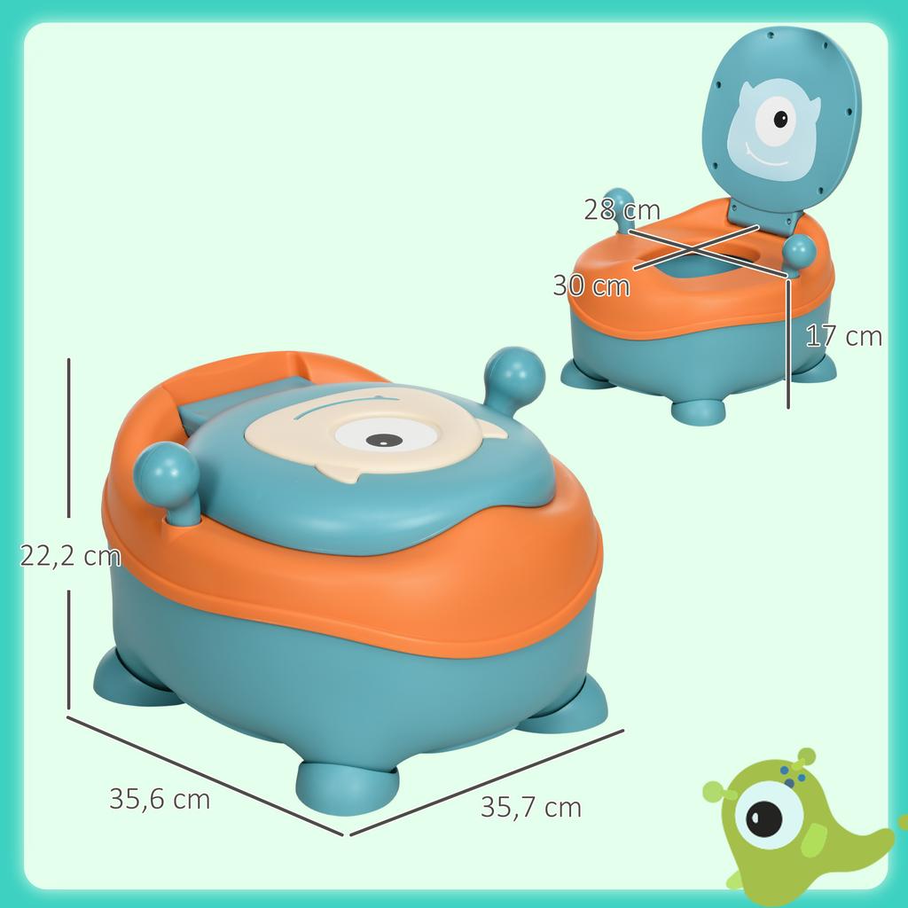 Baby Potty, 6-36 Months, Alien-Shaped, Lid, Non-Slip, 35.6x35.7x22.2 Cm, Blue