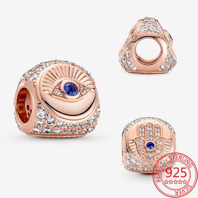 New Arrivals 925 Sterling Silver Hamsa, All-Seeing Eye and Feather Three Sided Charm Fit Fashion Bracelet DIY Girl Gift Jewelry