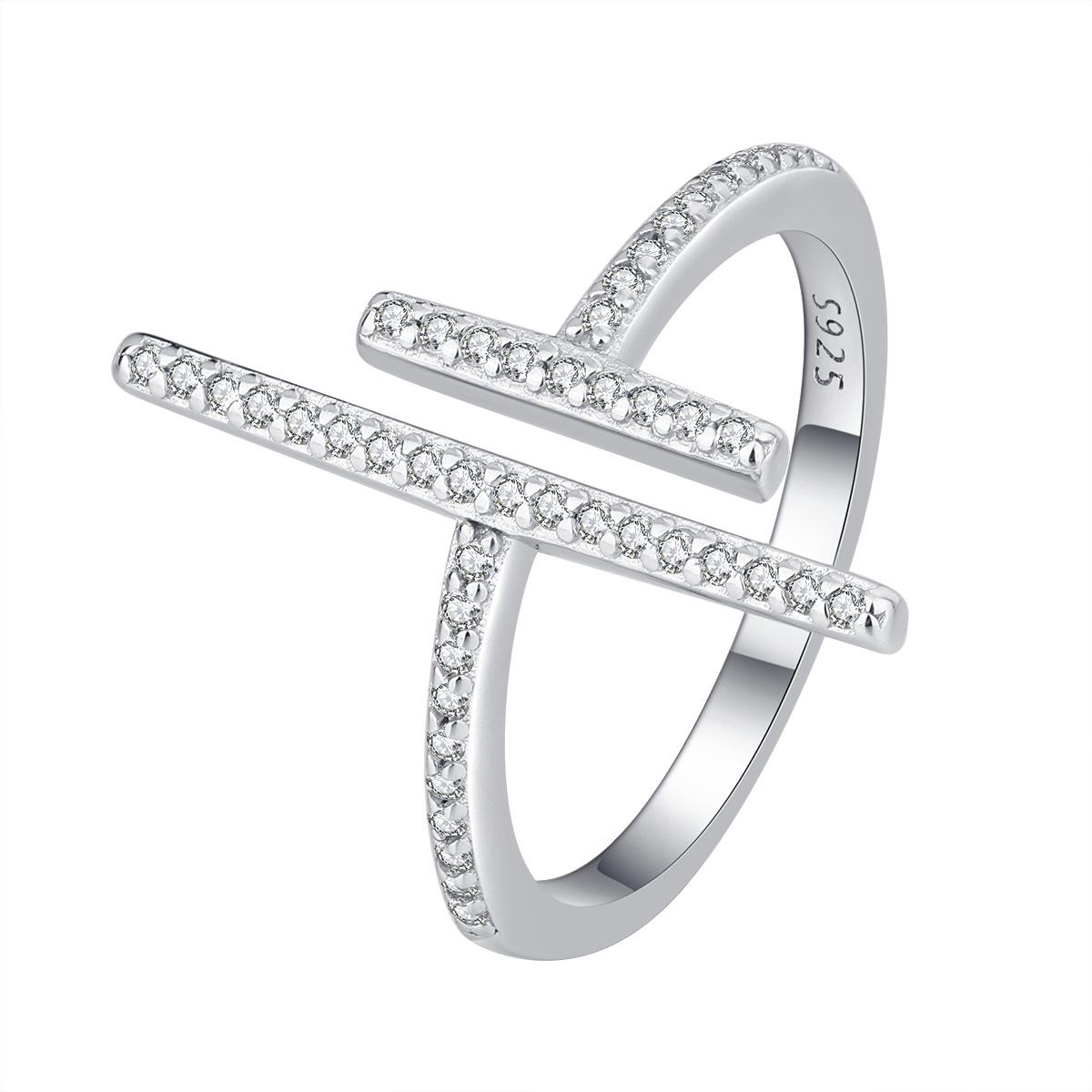 

Геометрическое открытое кольцо из стерлингового серебра 925 пробы: Минималистичное кольцо на указательный палец с бриллиантами для женщин Adjustable Open Size