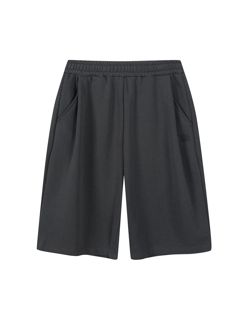 Enbiei Single-Pleat Wide Bermuda Sweatpants Dark Gray