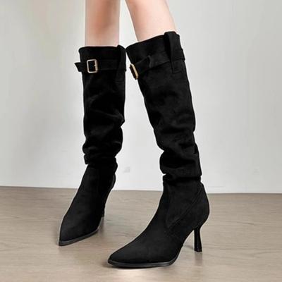 Moteriški aukštakulniai batai iki kelių Seksualūs smailianosiai batai 2025 m. žiemos tendencija Mada Zomšiniai batai Ėjimui Retro Goth Aukštakulniai Botas Mujer