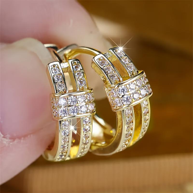 Huitan Trendy Gold Color Geometric Hoop Earrings Full with CZ Modern Fashionable Women Daily Wear Circle Earrings Luxury Zircon