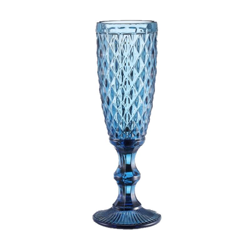 Vintage Tall-Stemmed Champagne and Wine Glasses, Embossed Thickened Juice Cups, Retro Cocktail Style