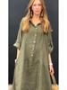 2024 Summer Women's Casual Plus Size Cotton Linen Pocket Shirt Collar Dress