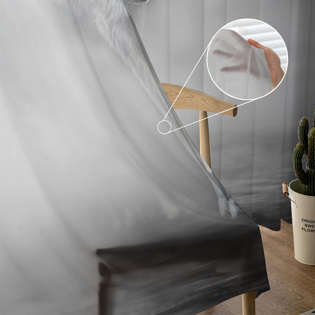 Wolf im Nebel Moderne Vorhänge für Wohnzimmer Transparente Tüllvorhänge Fenstersheer für das Schlafzimmer Zubehör Dekor